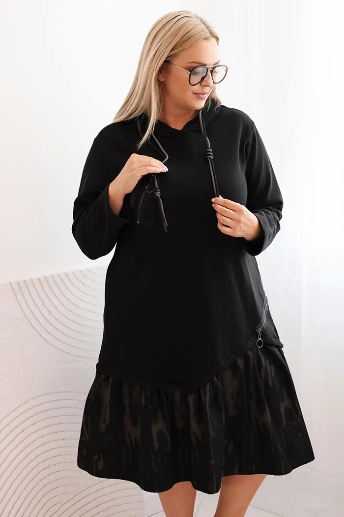 Kesi Włoski Dámska sukňa Plus Size bavlnená s kapucňou a volánom čierna