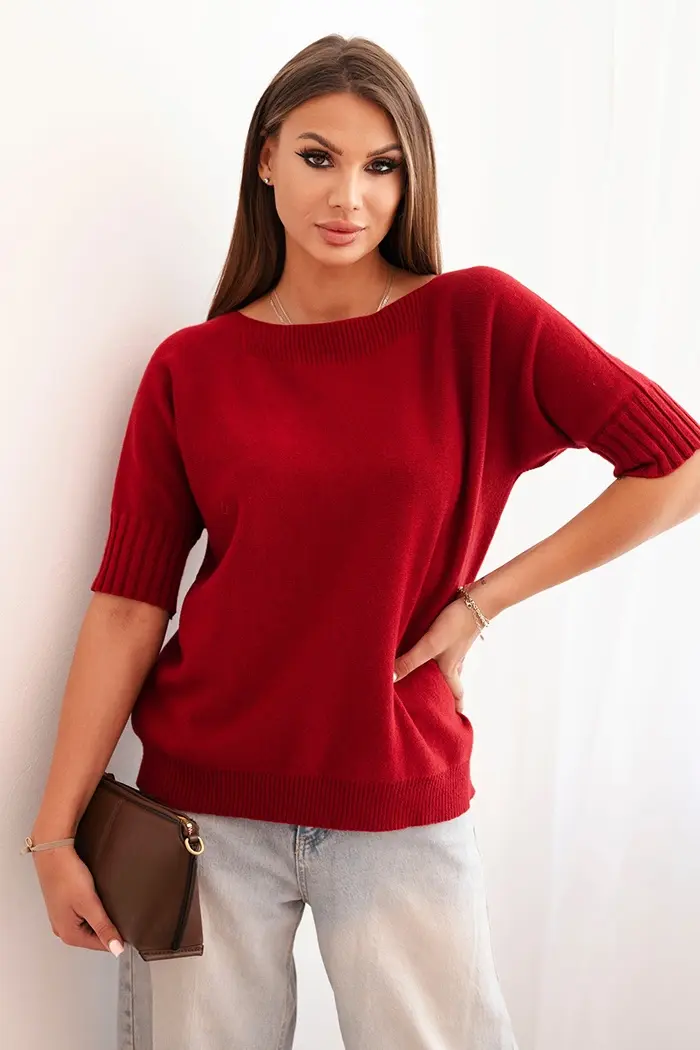 Kesi Włoski Dámsky sveter z viskózy s krátkym rukávom bordový
