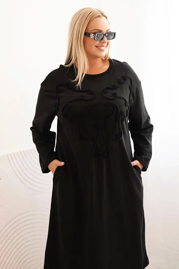 Kesi Włoski Dámska sukňa Plus Size s výšivkou bavlnená čierna