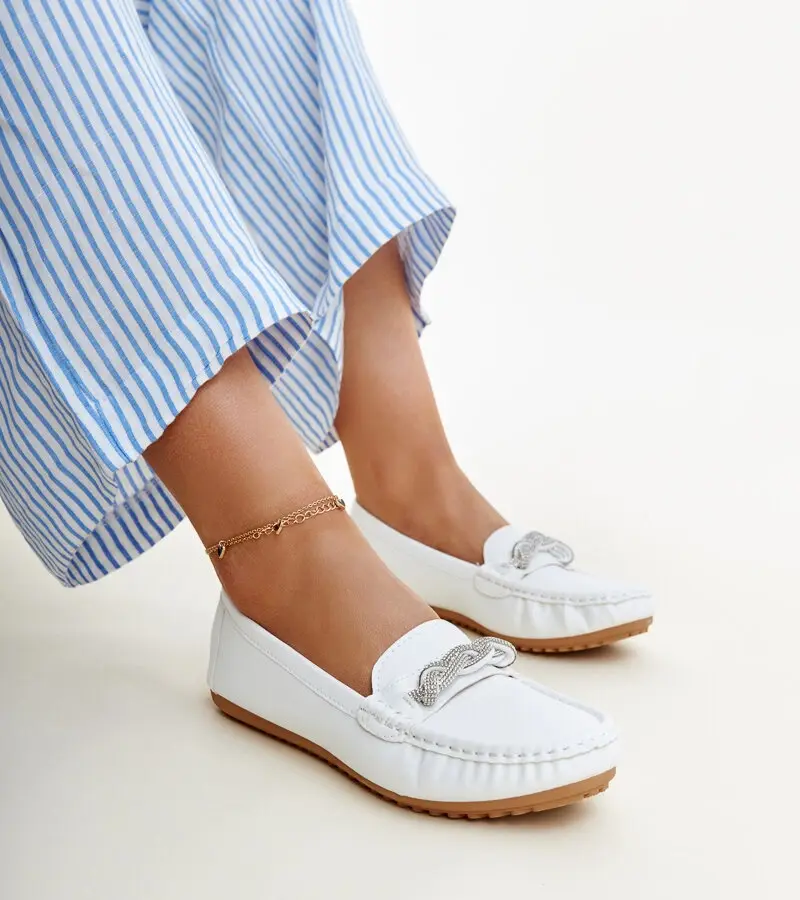 Gemre Biele mokasíny zdobené zirkónmi Adiba