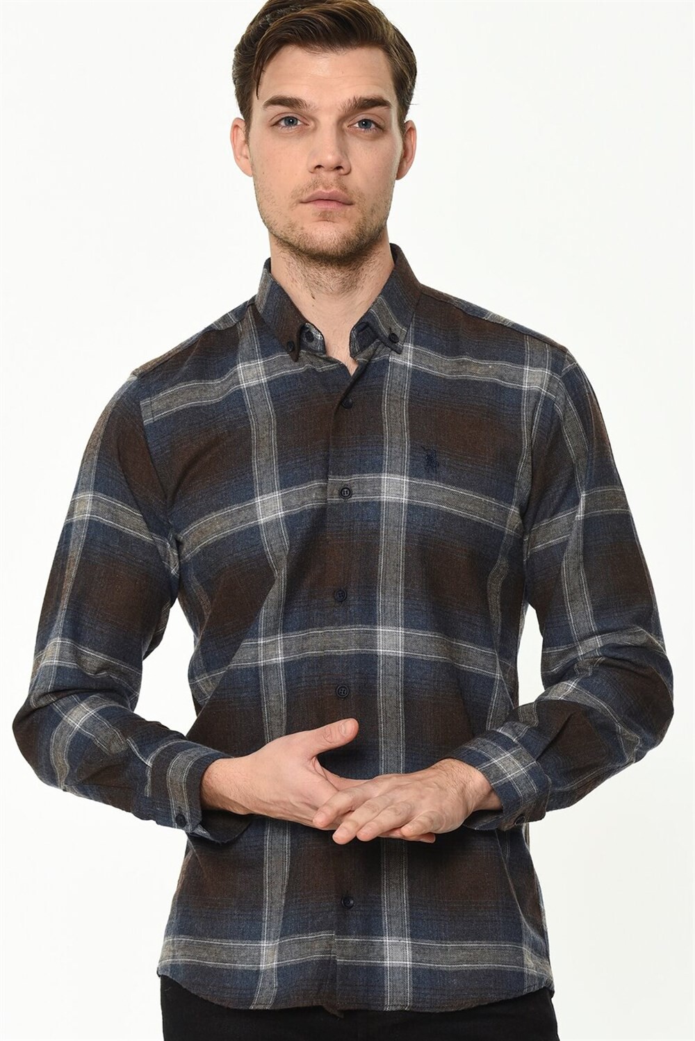 G708 DEWBERRY MEN'S SHIRT-NAVY-BROWN