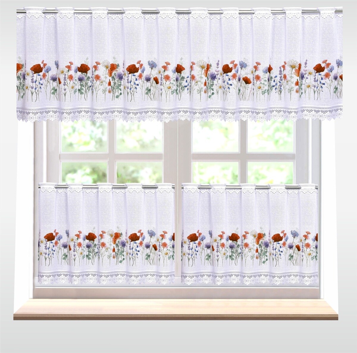 Záclona žakárová, Maky, biela 50 cm