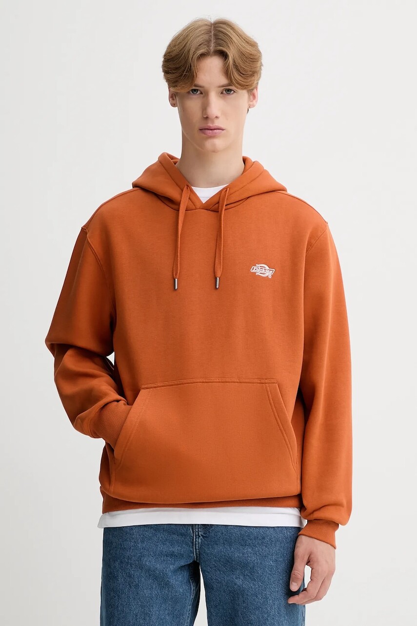 Mikina Dickies pánska, oranžová farba, s kapucňou, jednofarebná