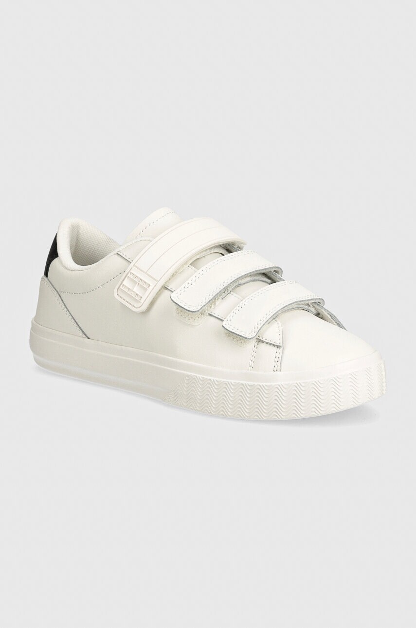 Kožené tenisky Tommy Jeans TJW CUPSOLE SNEAKER VELCRO biela farba, EN0EN02568