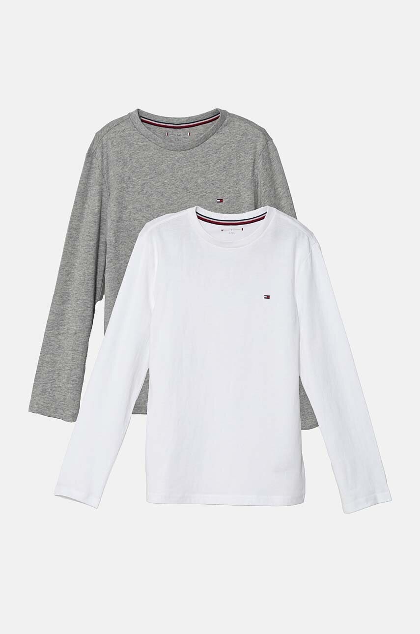 Detská bavlnená košeľa s dlhým rukávom Tommy Hilfiger 2-pak šedá farba, melanžová, UK0UK00077