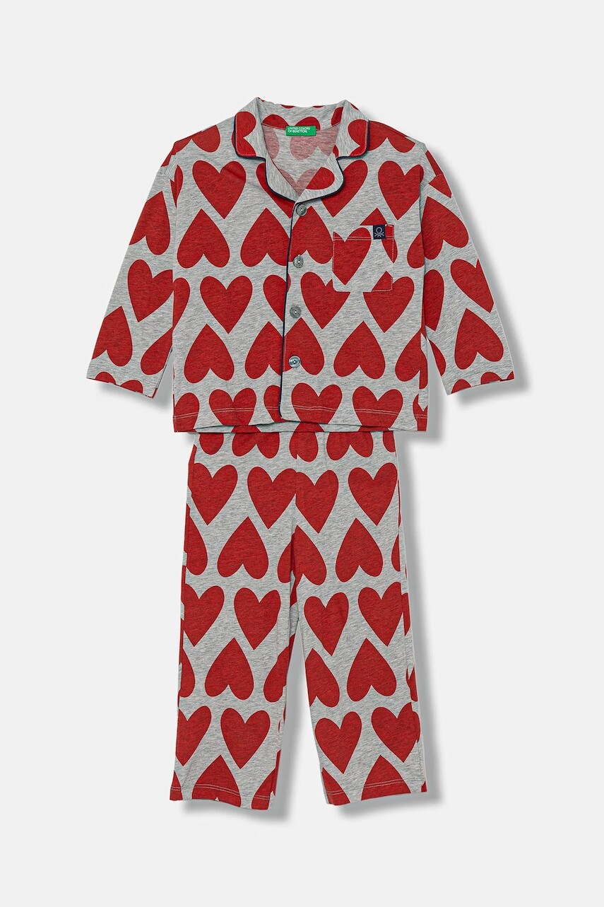 Detské bavlnené pyžamo United Colors of Benetton šedá farba, vzorované, 3MR70P072