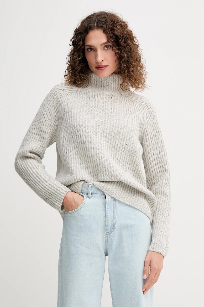 Vlnený sveter Mos Mosh šedá farba, s rolákom, 165750