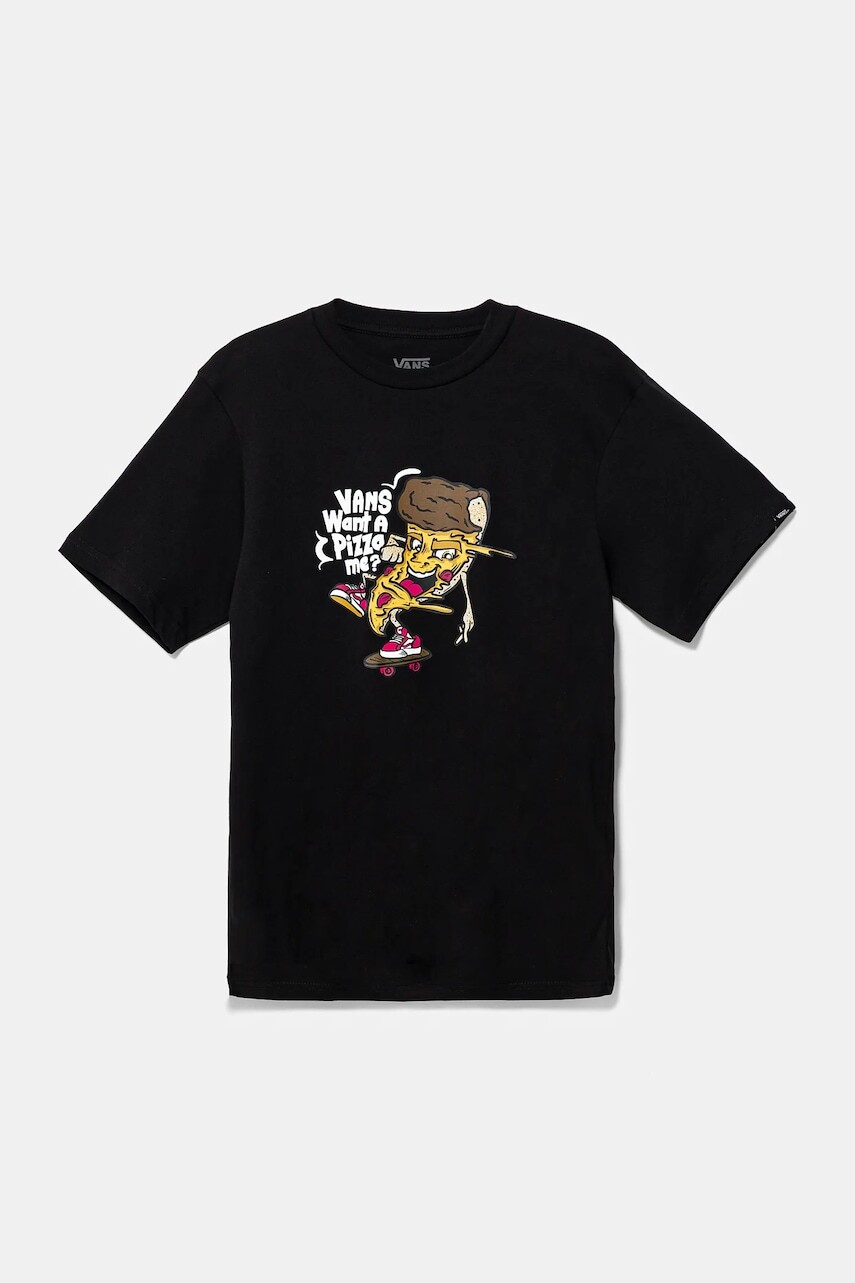 Detské bavlnené tričko Vans Pizza Me čierna farba, s potlačou, VN000NQ2BLK1