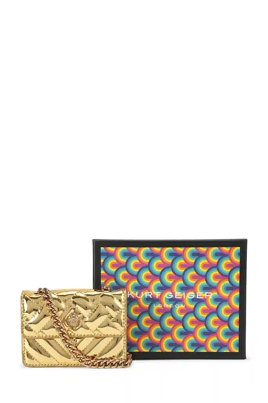 Kožená kabelka Kurt Geiger London zlatá farba, 4029461979