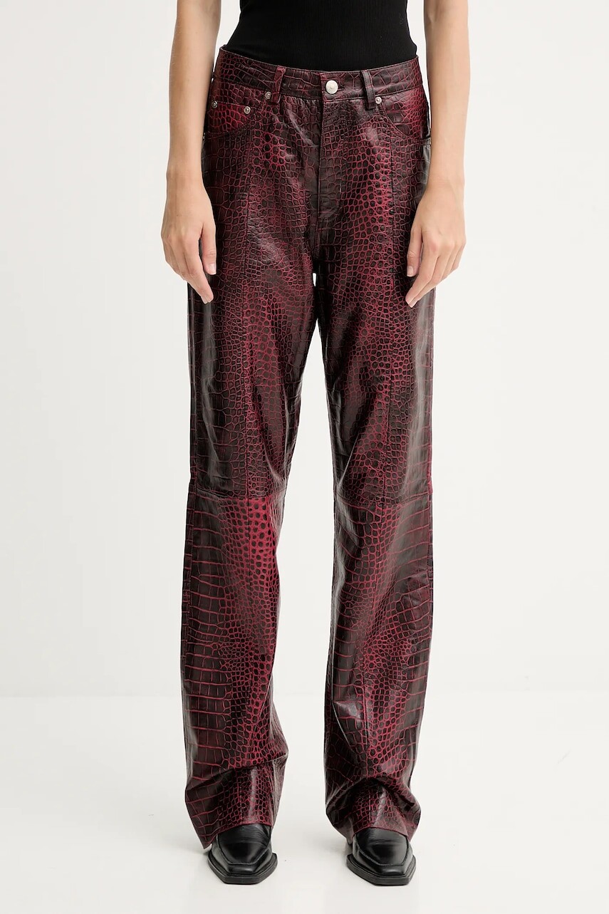 Kožené nohavice Gestuz červená farba, široké, vysoký pás, 10910742