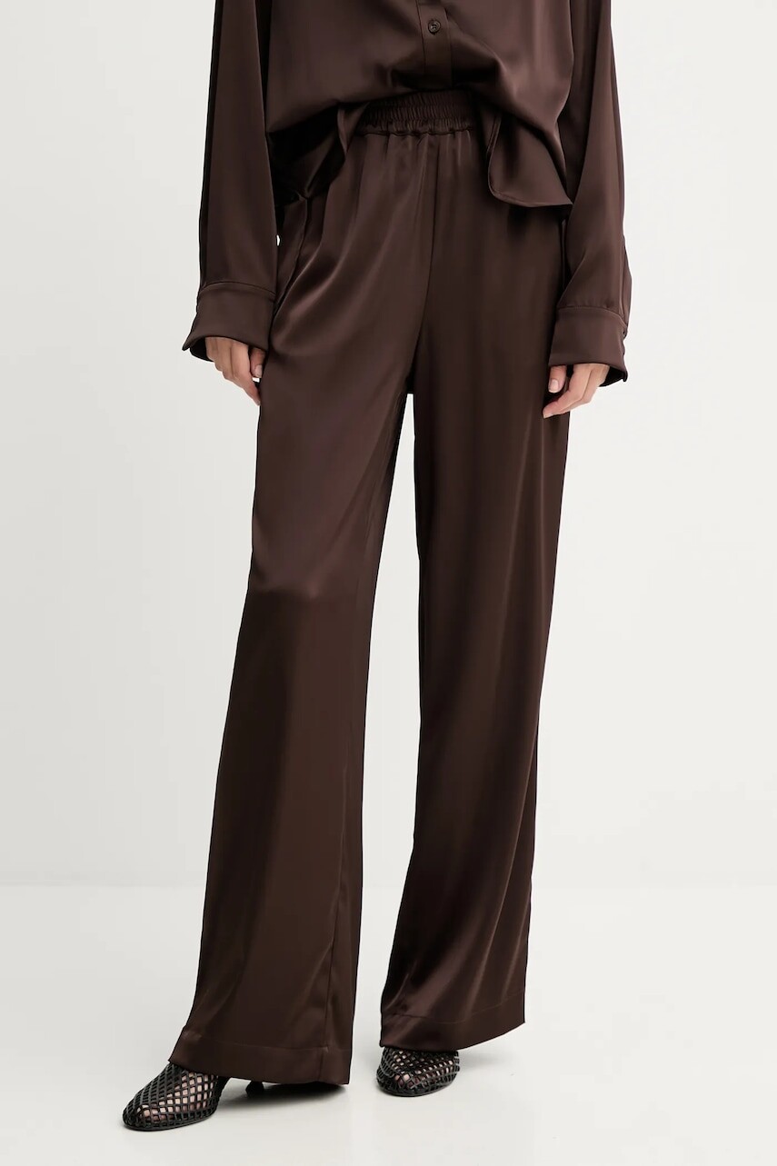 Nohavice Gestuz hnedá farba, rovný strih, vysoký pás, 10910262