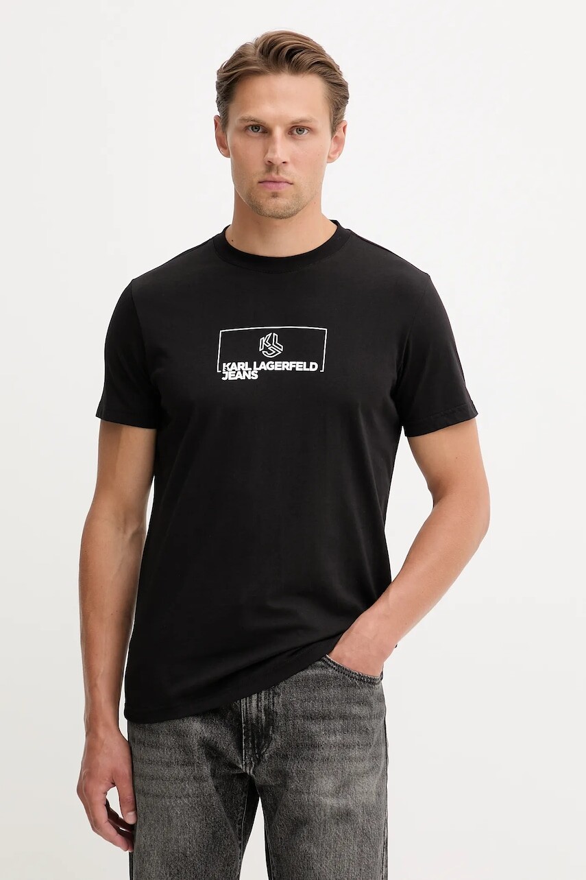 Bavlnené tričko Karl Lagerfeld Jeans pánske, čierna farba, s potlačou, A4M17020