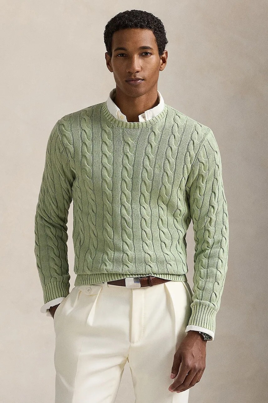 Bavlnený sveter Polo Ralph Lauren Pullover pánsky, zelená farba, 710965867