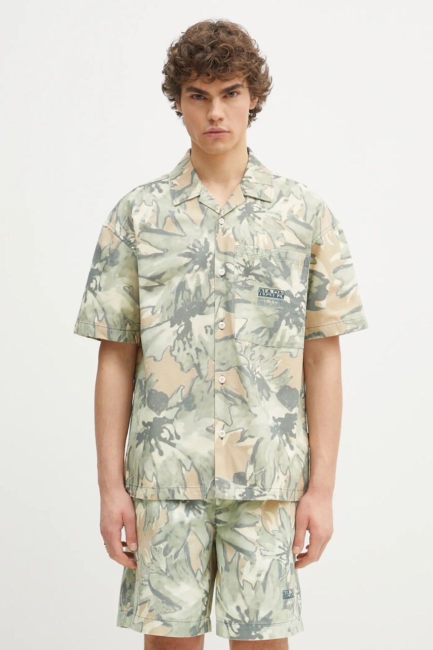 Rifľová košeľa Napapijri G-Talla pánska, zelená farba, voľný strih, NP0A4IDJFCU1