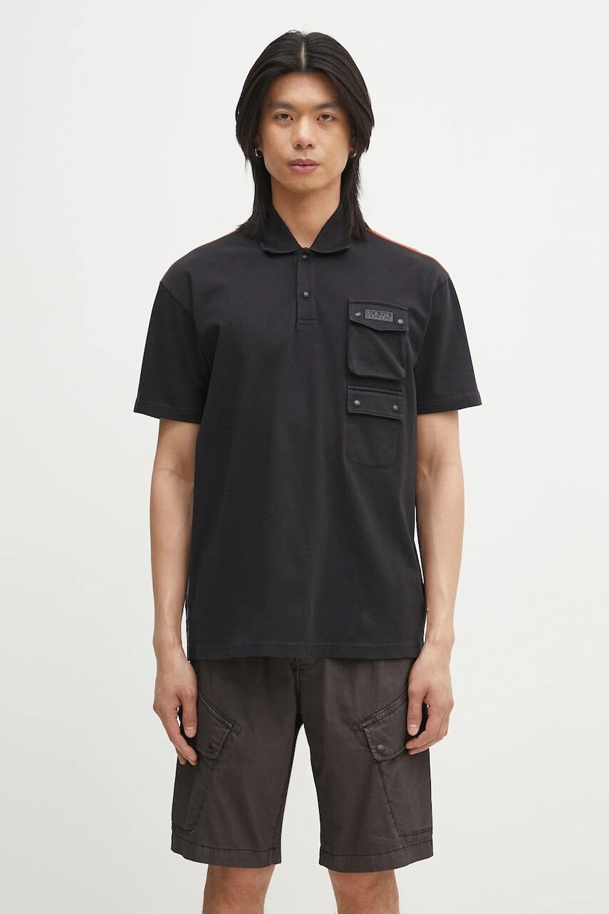Bavlnené polo tričko Napapijri E-Rivalto pánske, čierna farba, jednofarebné, NP0A4ID89411