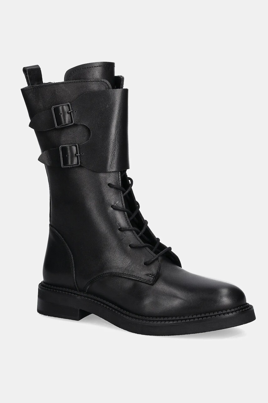 Kožené členkové topánky Answear.LAB čierna farba, na plochom podpätku