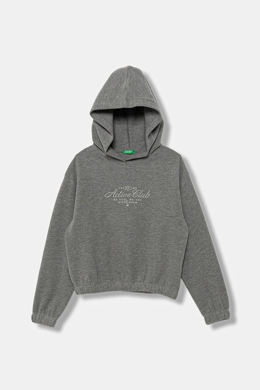 Detská mikina United Colors of Benetton šedá farba, s kapucňou, s nášivkou, 3UODC204X