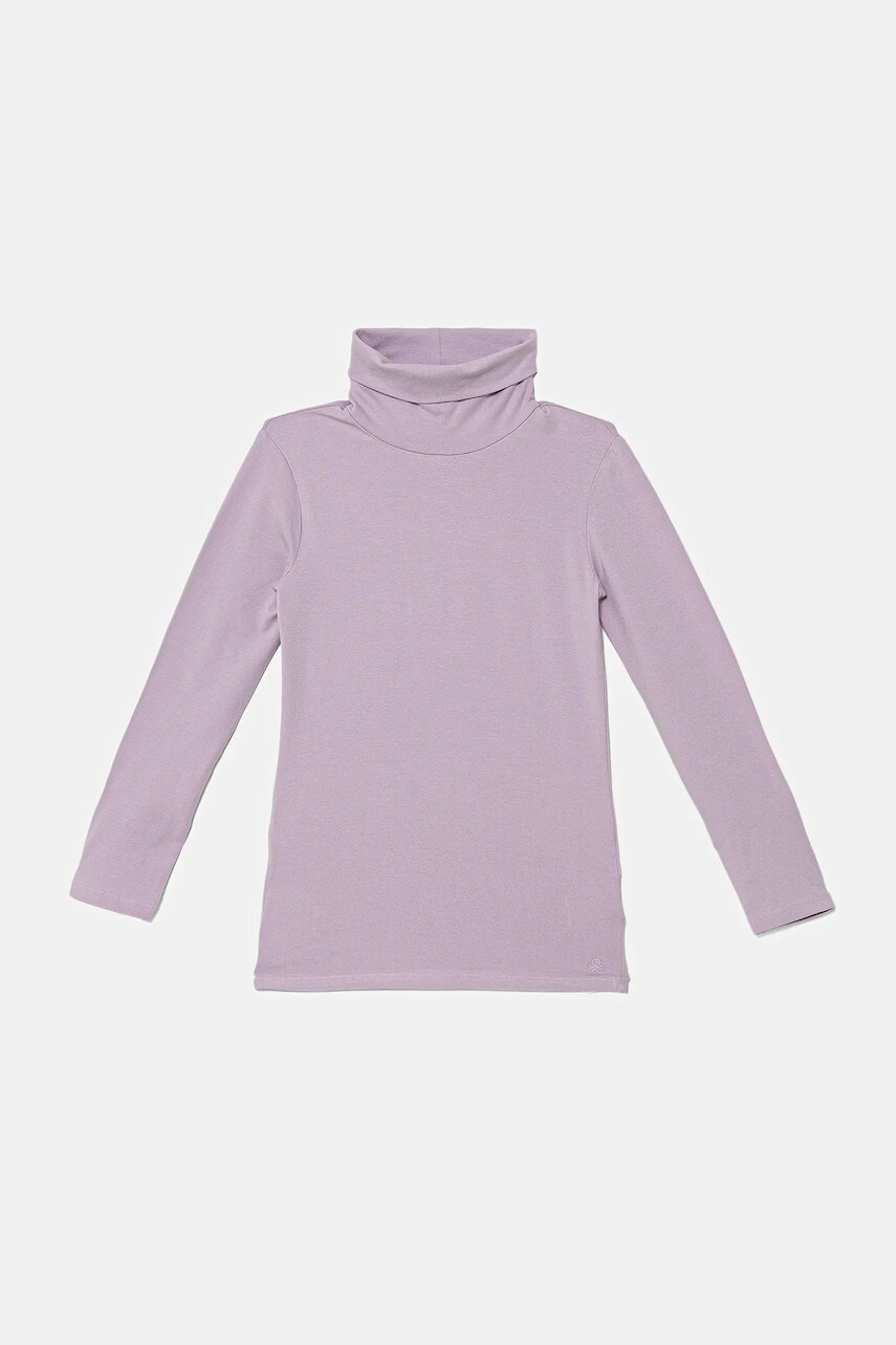 Detské tričko s dlhým rukávom United Colors of Benetton fialová farba, s rolákom, 3P4ZC202N
