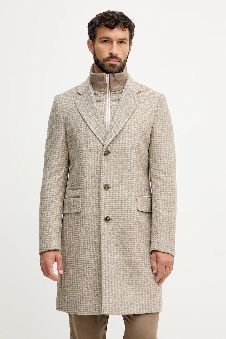 Vlnený kabát BOSS hnedá farba, 50551612