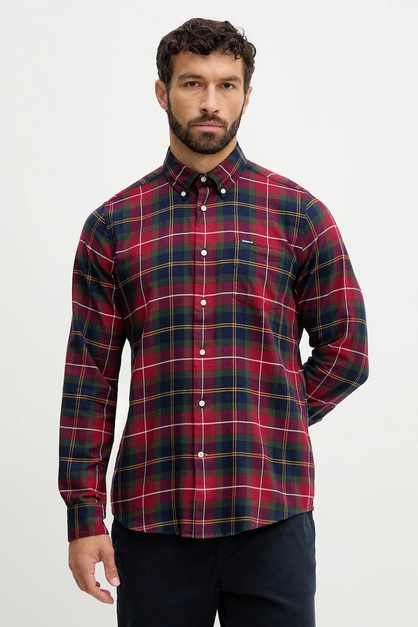 Bavlnená košeľa Barbour FORTROSE bordová farba, regular, s golierom button-down, MSH4991