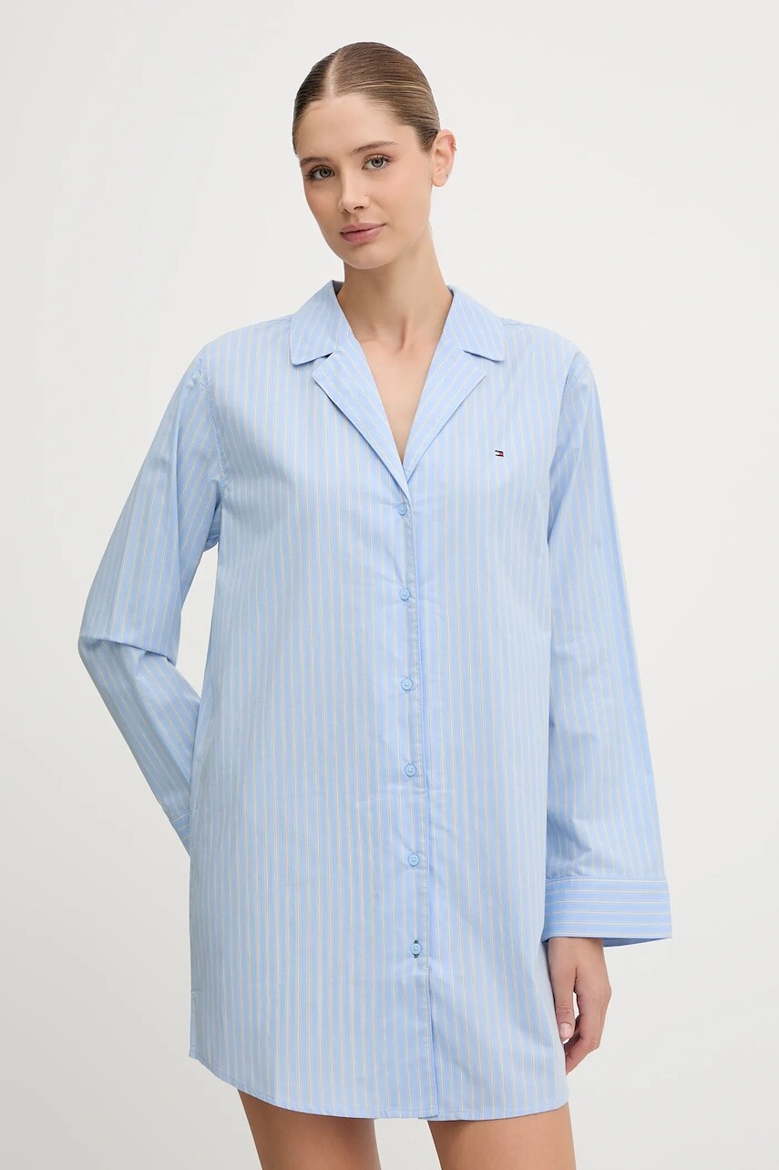 Bavlnená nočná košeľa Tommy Hilfiger modrá farba, bavlnená, UW0UW06082