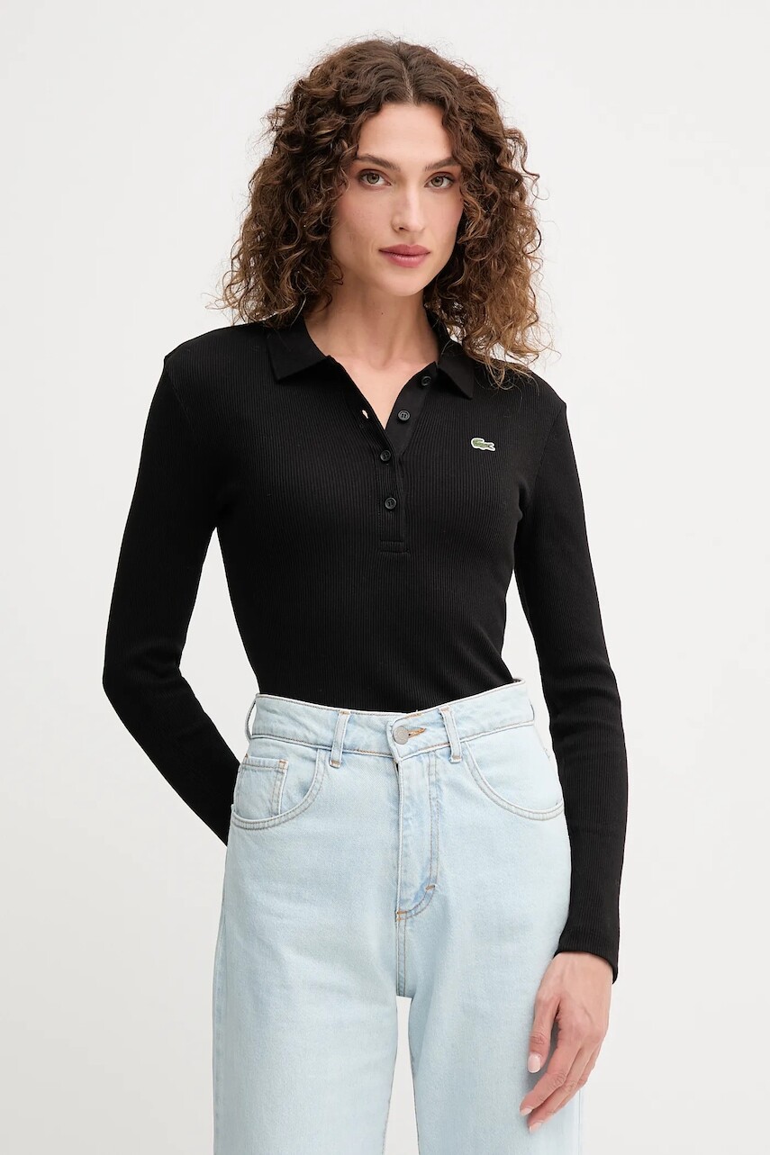 Bavlnené tričko s dlhým rukávom Lacoste čierna farba, DF5281