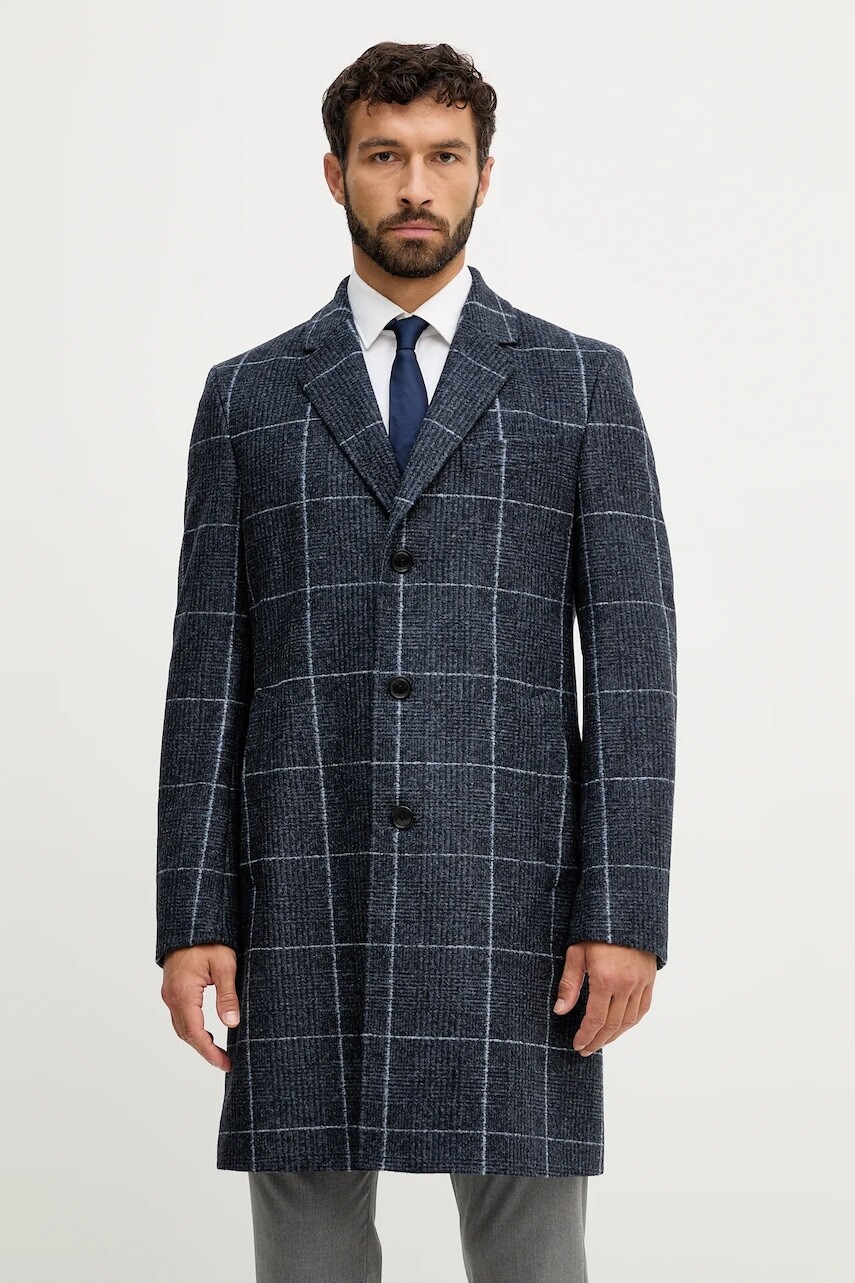 Vlnený kabát BOSS tmavomodrá farba, 50551092