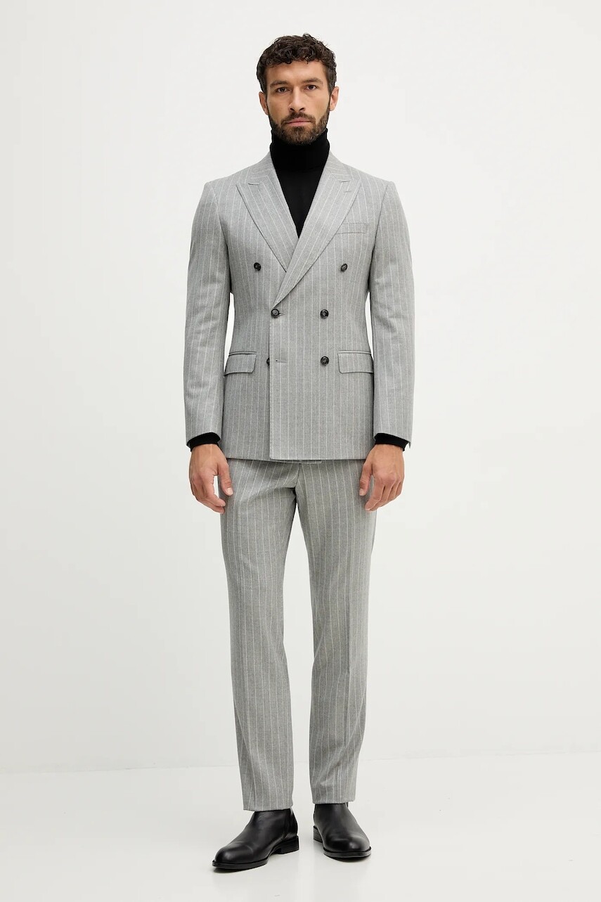 Vlnený oblek BOSS šedá farba, vzorovaná, 50551756