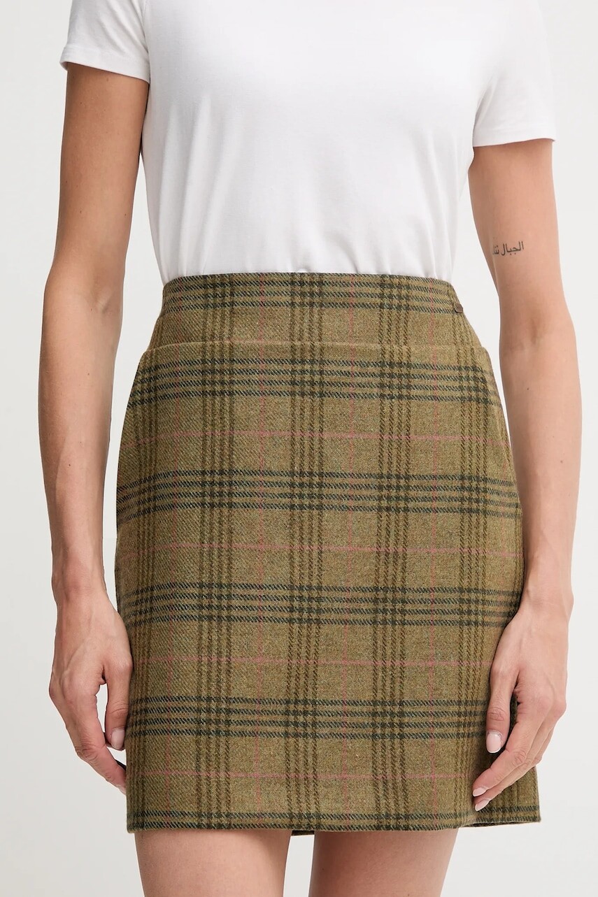 Vlnená sukňa Barbour BAMBURGH zelená farba, mini, puzdrová, LSK0140