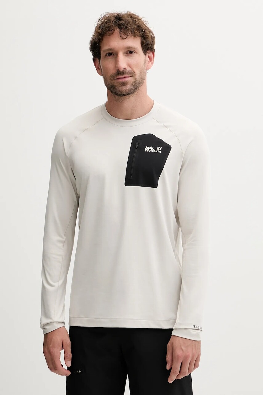 Športové tričko s dlhým rukávom Jack Wolfskin PRELIGHT béžová farba, s potlačou, A65168