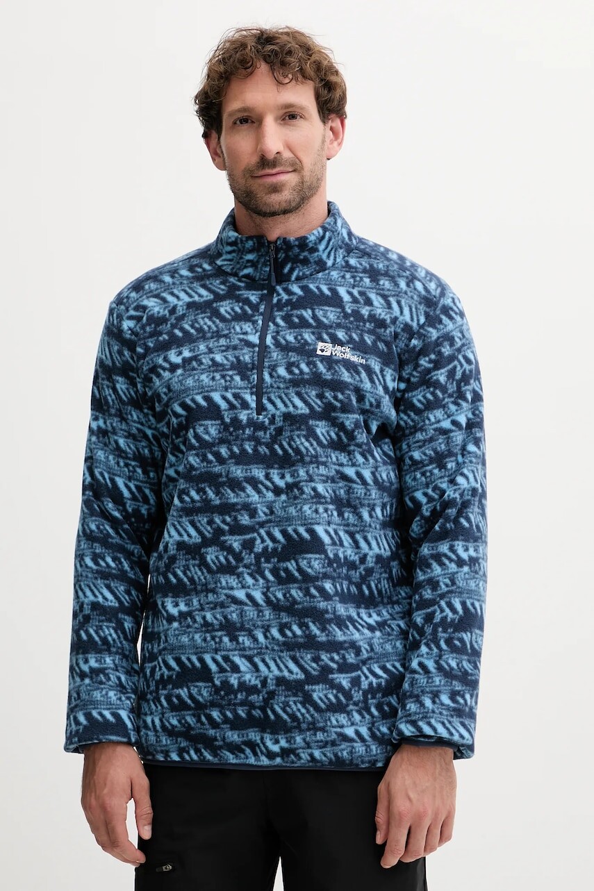 Fleecová mikina Jack Wolfskin BIG SKY tmavomodrá farba, vzorovaná, A65447