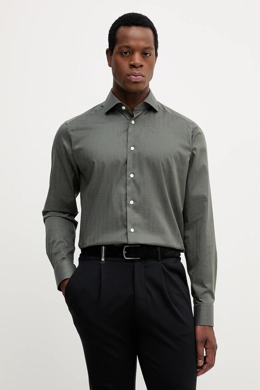 Bavlnená košeľa Eton zelená farba, slim, s talianskym golierom, 100013963