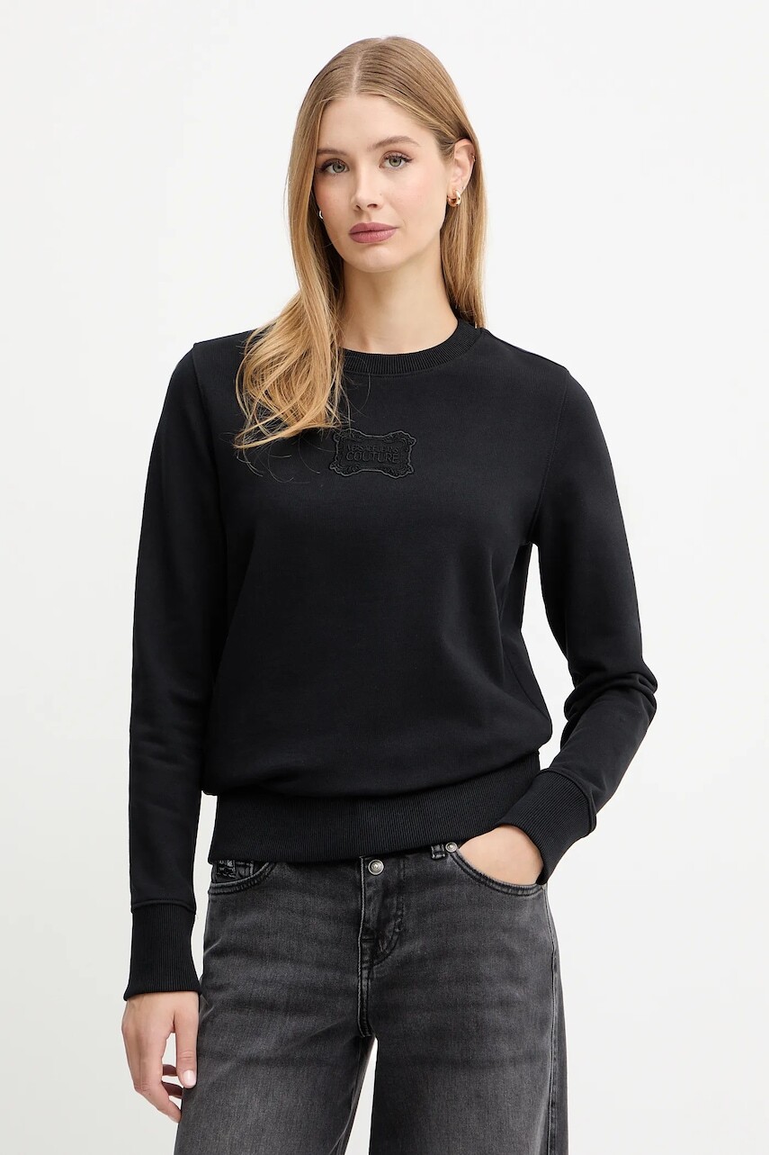 Bavlnená mikina Versace Jeans Couture čierna farba, s nášivkou, 79HAIC04 CF00C