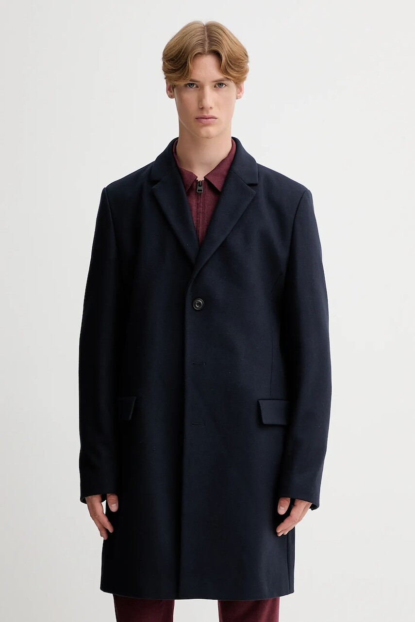 Vlnený kabát HUGO tmavomodrá farba, 50546528