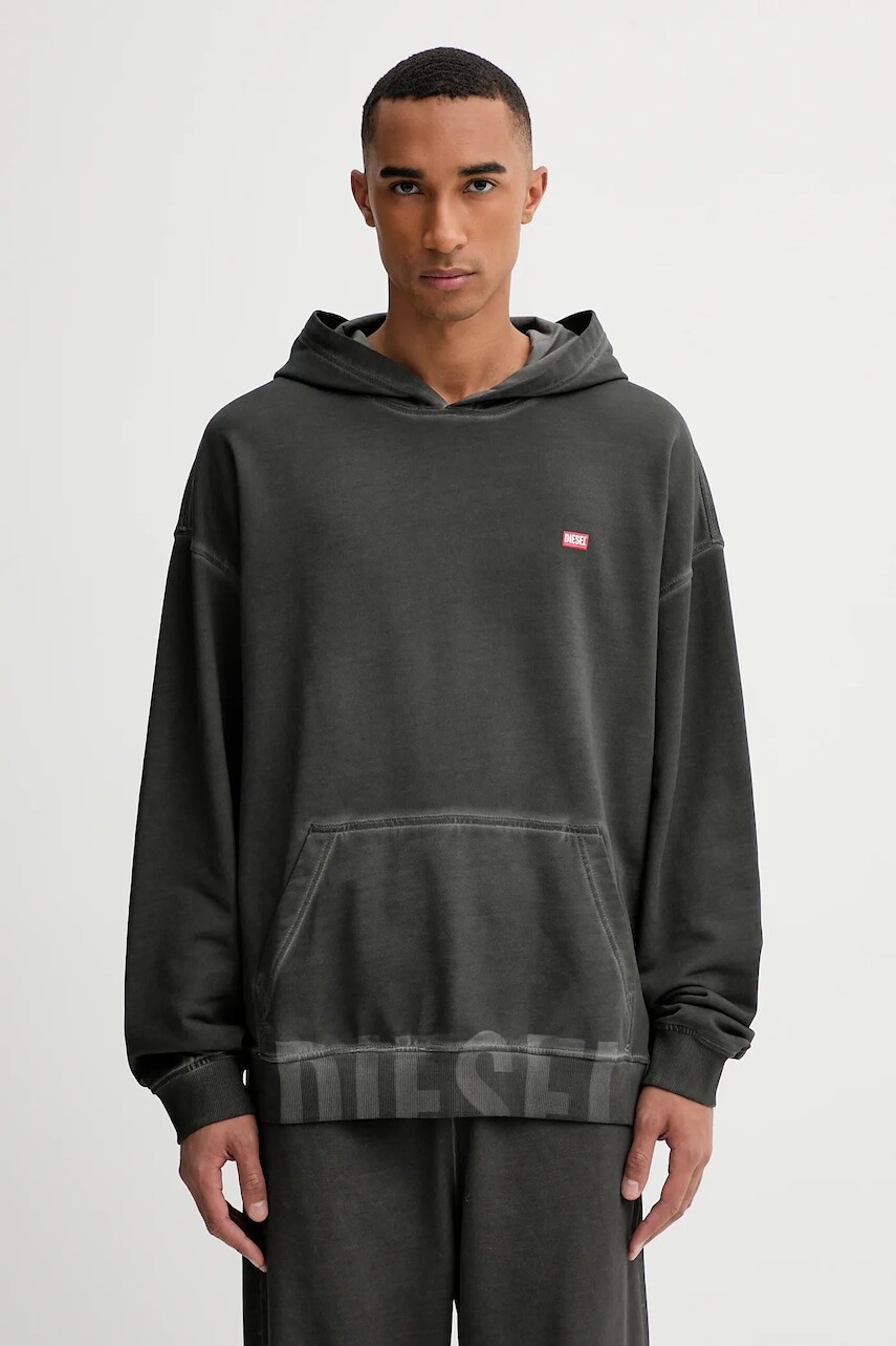 Bavlnená mikina Diesel S-BOXT-HOOD-T4 šedá farba, s kapucňou, vzorovaná, A19333.0IKBR