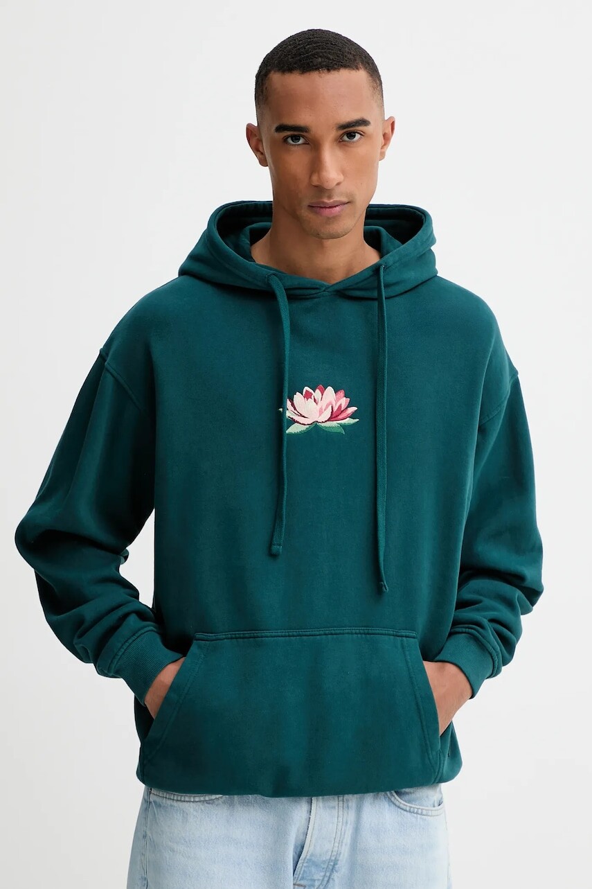 Bavlnená mikina Kaotiko zelená farba, s kapucňou, s nášivkou, AR074-01-G002