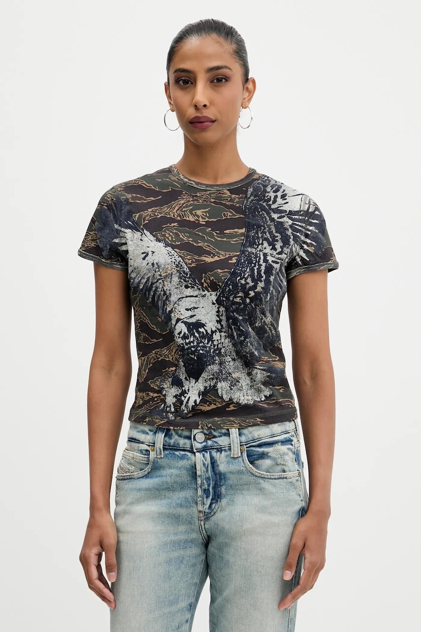 Bavlnené tričko Diesel T-UNCUTIE-LONG-R1 dámske, šedá farba, A19551.0DLBM