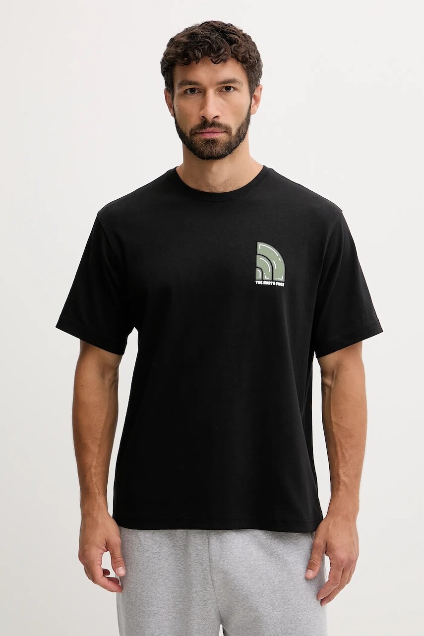 Bavlnené tričko The North Face pánske, čierna farba, vzorované, NF0A8F2RJK31