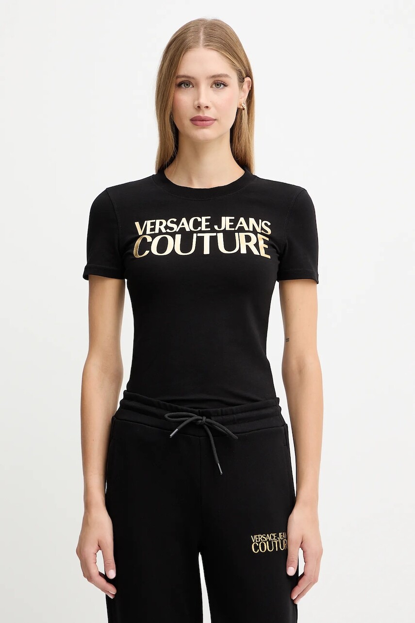 Tričko Versace Jeans Couture dámske, čierna farba, 79HAHT02 CJ03T