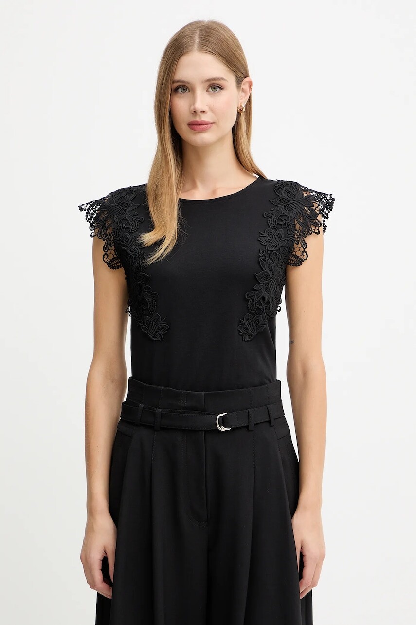 Bavlnené tričko Morgan dámske, čierna farba, DFLOWER