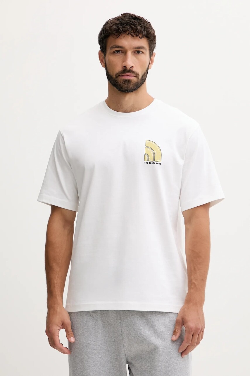 Bavlnené tričko The North Face pánske, béžová farba, s potlačou, NF0A8F2RFN41