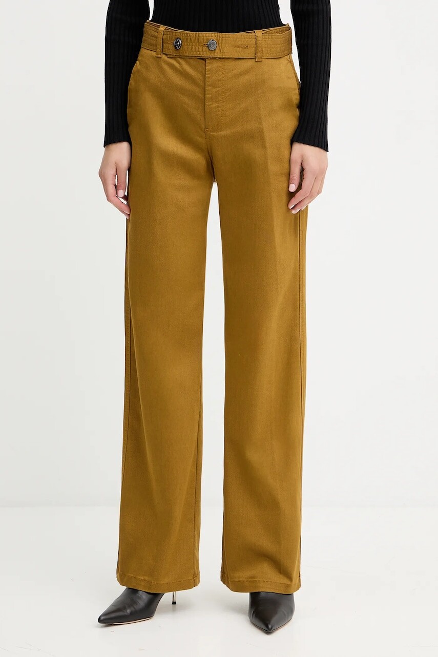 Nohavice Liu Jo zelená farba, široké, vysoký pás, MF5259 T7144