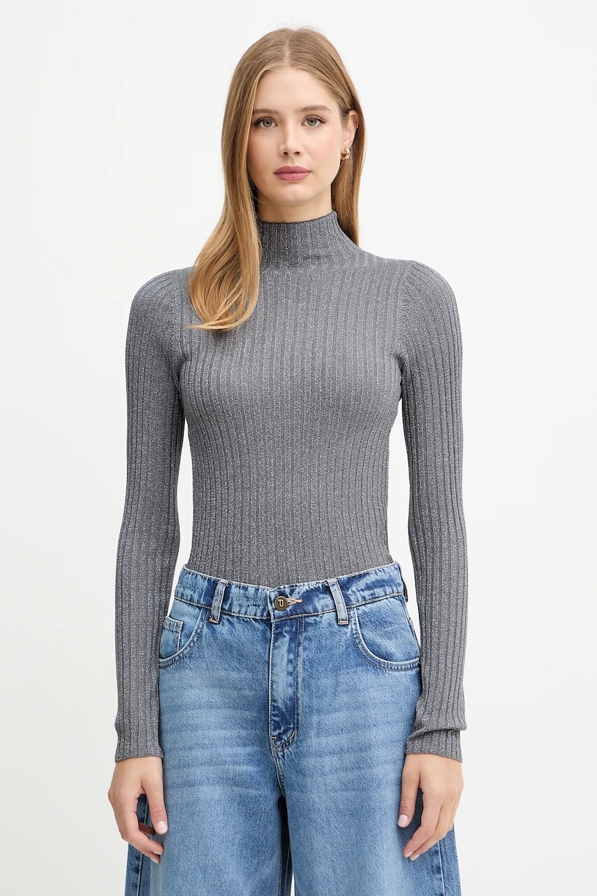 Sveter Liu Jo šedá farba, ľahký, s polorolákom, MF5389 MS46J
