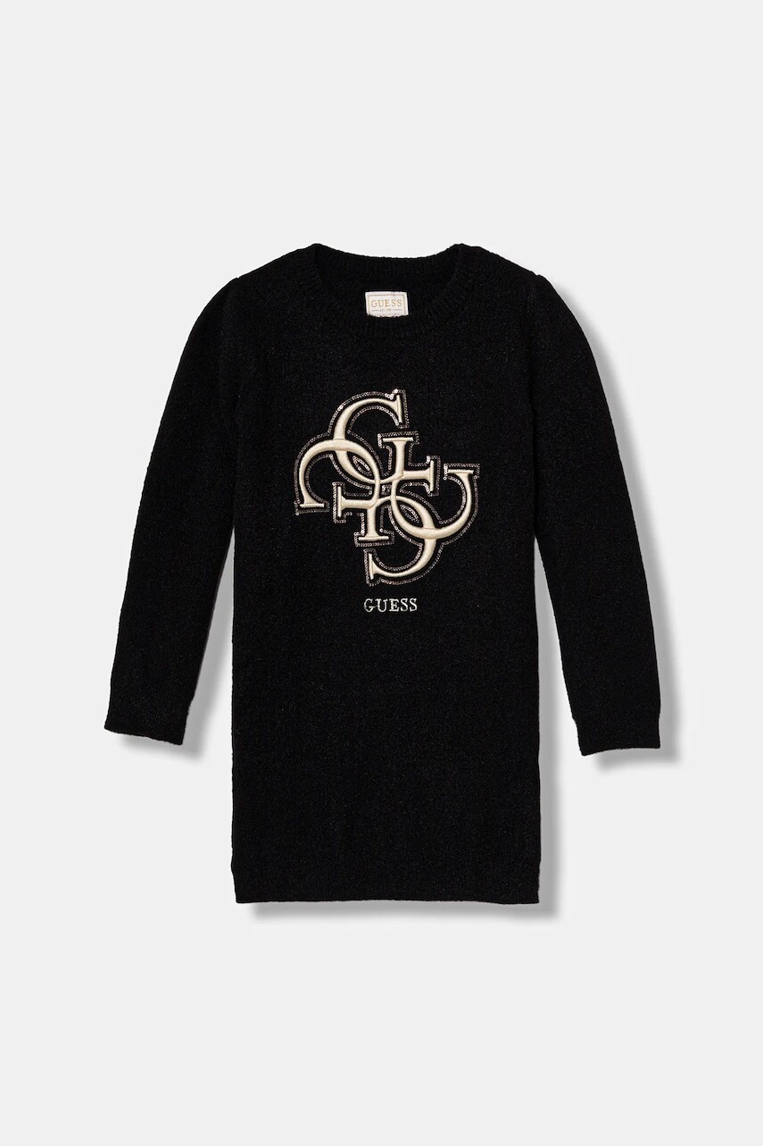 Dievčenské šaty Guess čierna farba, mini, rovný strih, K5BK06 Z3220