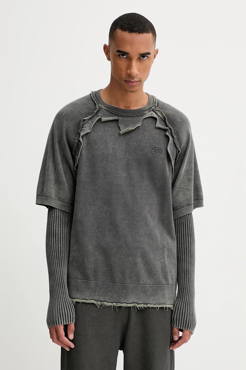 Bavlnená mikina Diesel K-PETRO šedá farba, s nášivkou, A18898.0NKCQ