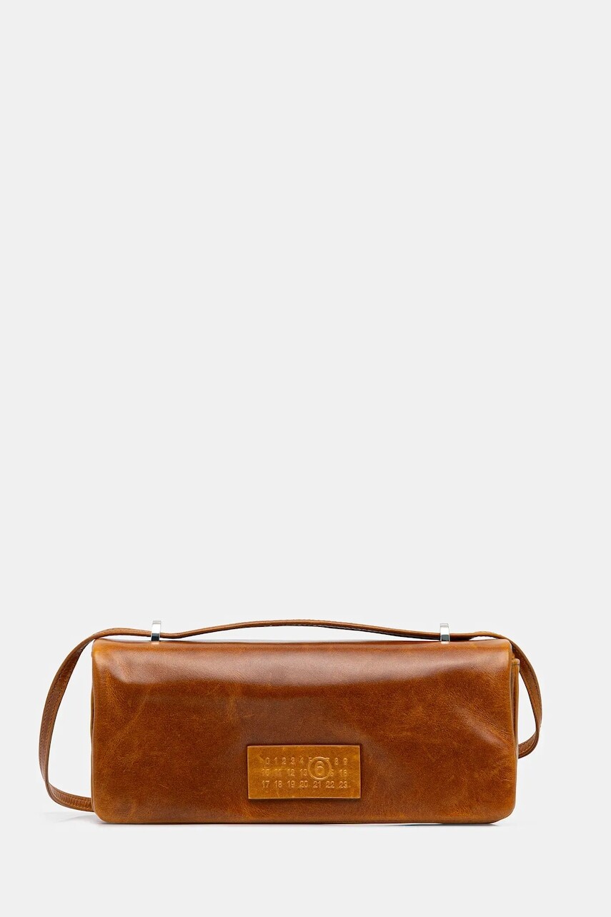 Kožená kabelka MM6 Maison Margiela hnedá farba, SB5ZH0022.P7187.T2222