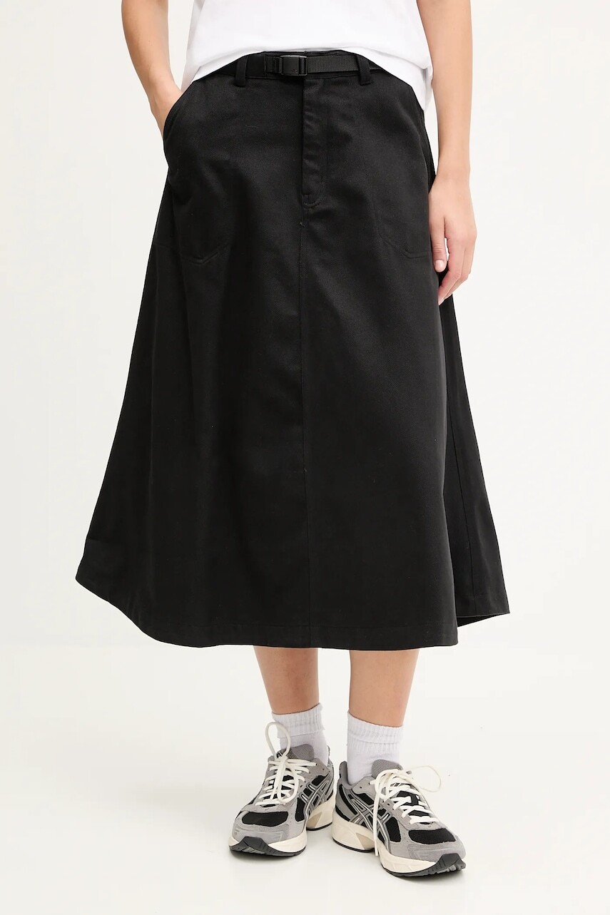 Rifľová sukňa The North Face M66 Canvas čierna farba, midi, áčkový strih, NF0A8DWYJK31