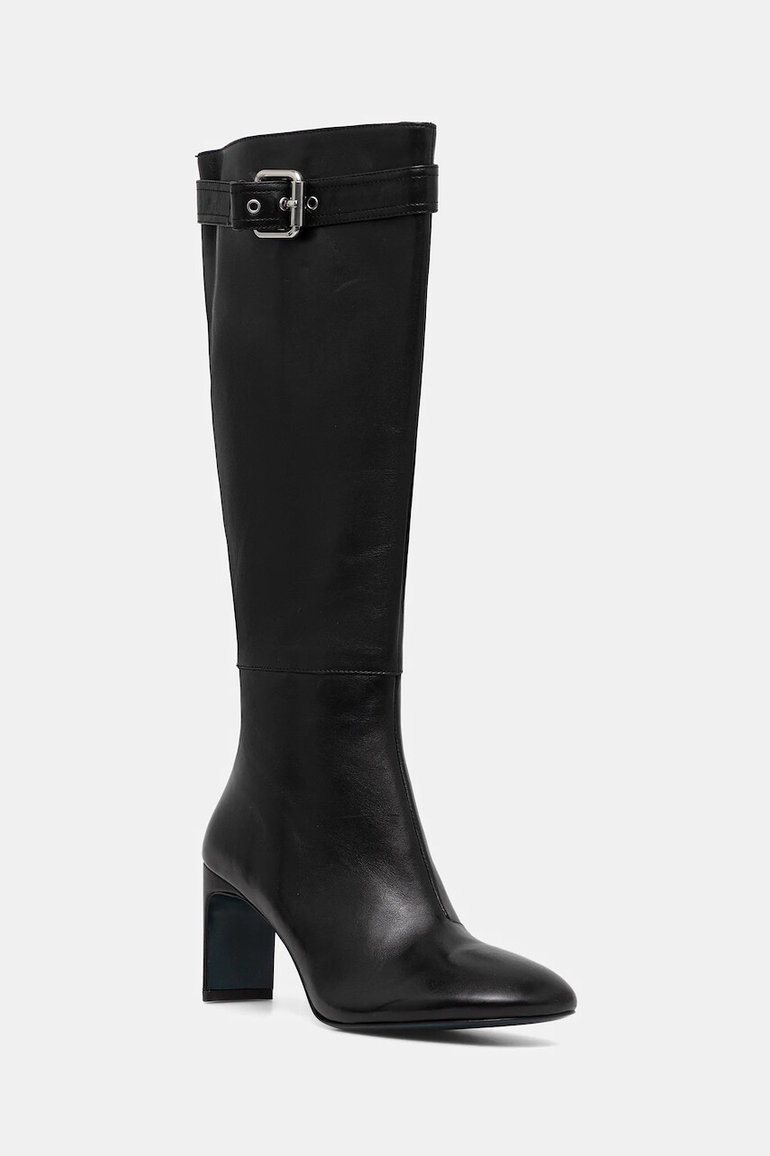 Kožené čižmy Patrizia Pepe čierna farba, na podpätku, 8Y0137 L048 FB30