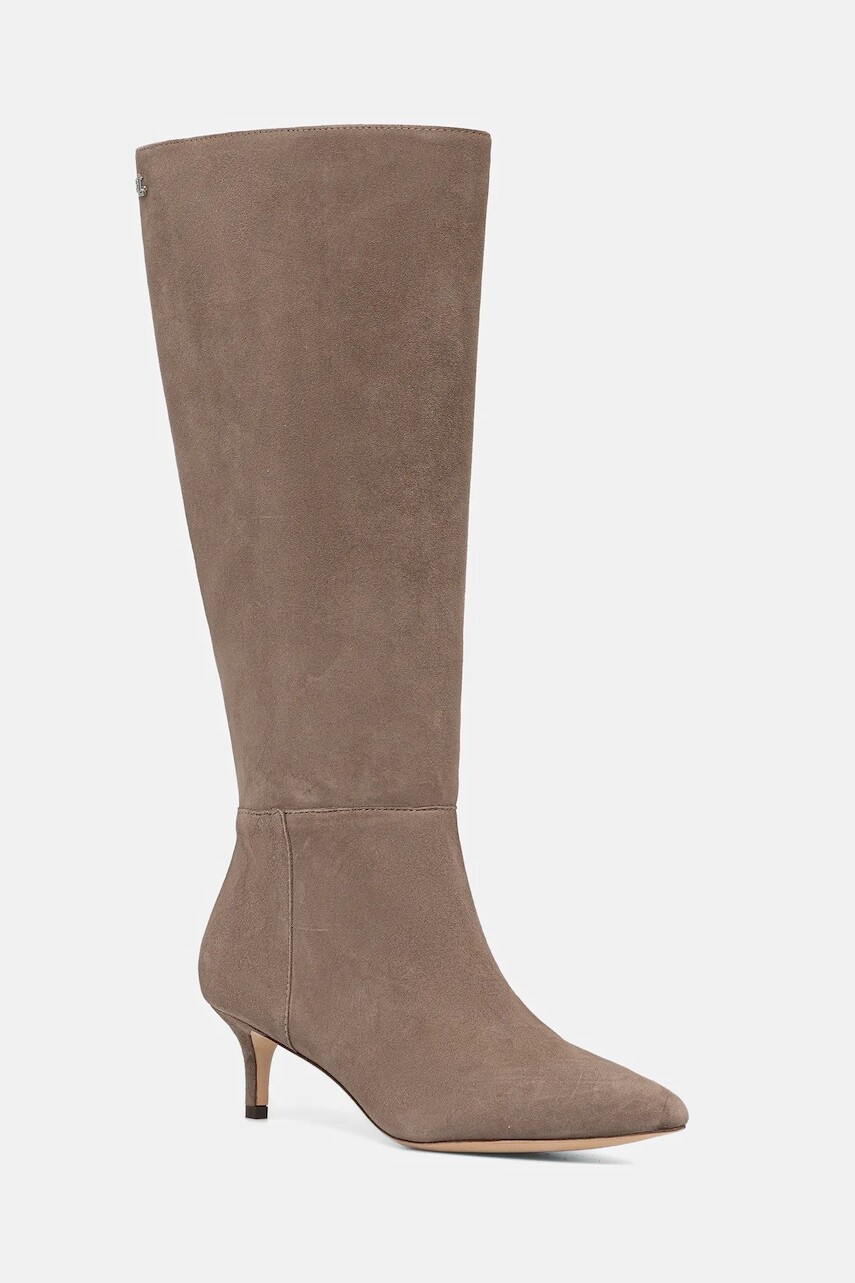 Semišové čižmy Lauren Ralph Lauren Mckay Tl Hl béžová farba, na vysokom podpätku, 802967811006