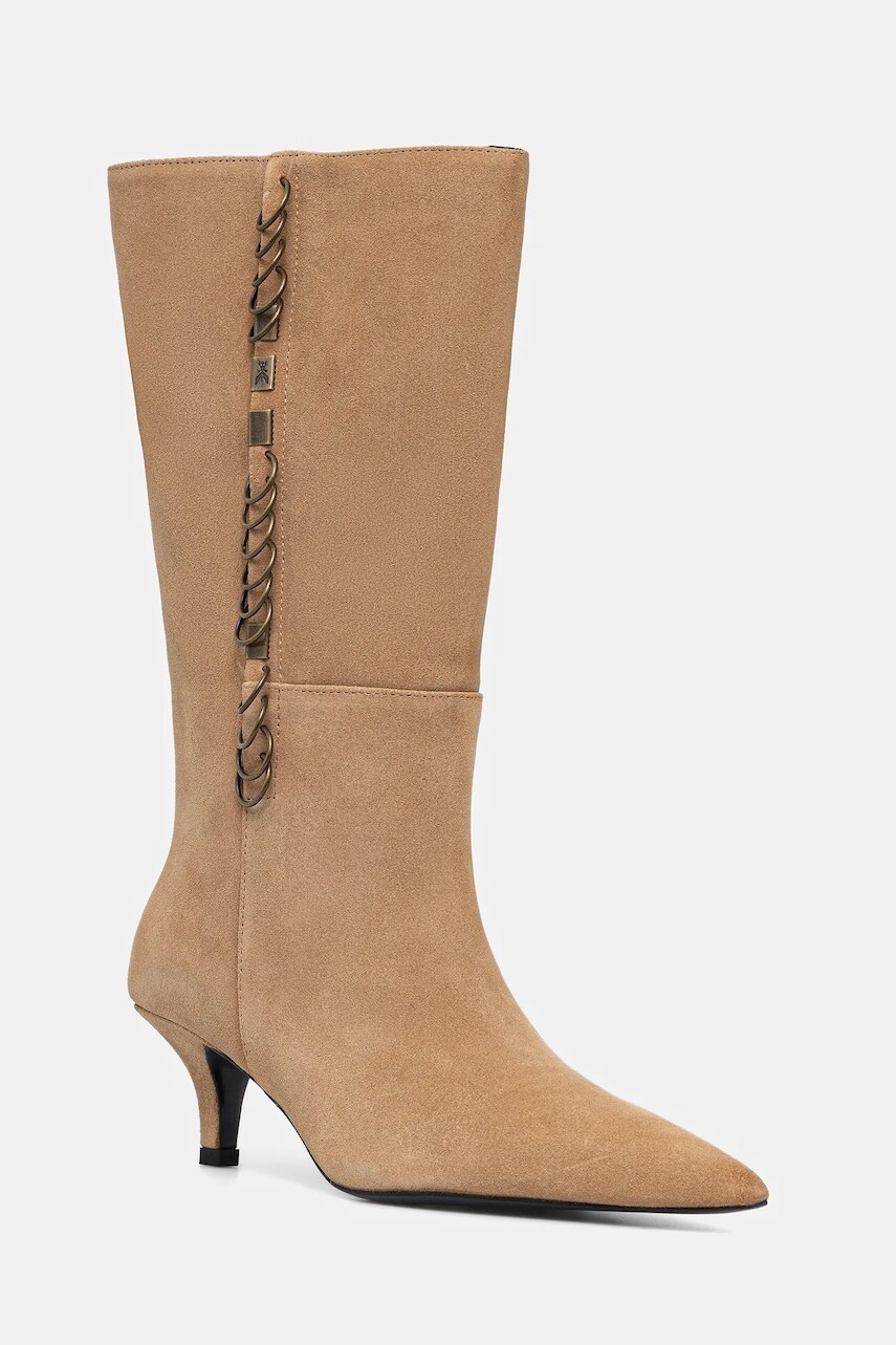 Semišové čižmy Patrizia Pepe béžová farba, na vysokom podpätku, 8Y0138 L033 B768